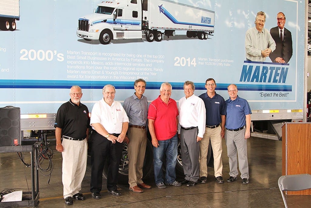 Utility presenting the special edition 10,000th trailer to Randy Marten, CEO of Marten Transport.